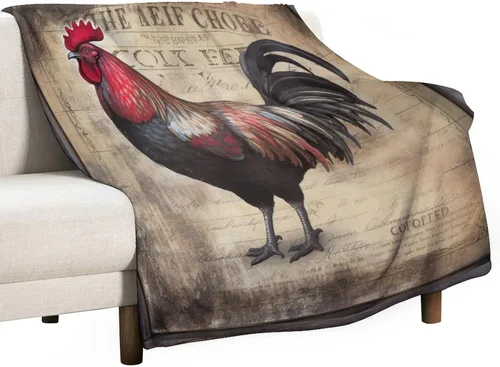 Vista 31 de Manta de microfibra suave y acogedora con diseño de gallo rústico en blanco y negro, suave y acogedora manta de microfibra para sofá, cama, oficina