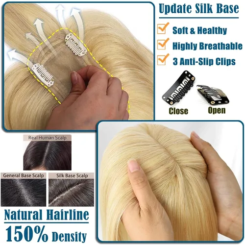 Vista 4 de JGS1996 Toppers de cabello humano real para mujer, con flequillo, pelucas de cabello humano 100% Remy, piezas de cabello para adelgazar