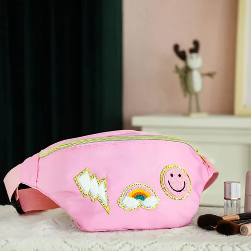 Vista 7 de Sotiff Preppy Patch - Riñonera de nailon con diseño de rayos, ajustable, con diseño de sonrisa, para mujeres, resistente al agua, arcoíris