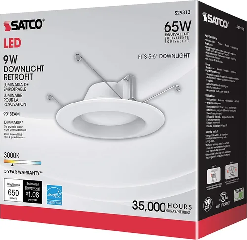 Vista 5 de Satco Foco LED S29313 de 9.8 vatios Retrofit; 5 - 6 pulgadas; 3000 K; regulable; 120 voltios paquete de 12 9.8 vatios, regulable, 120 voltios