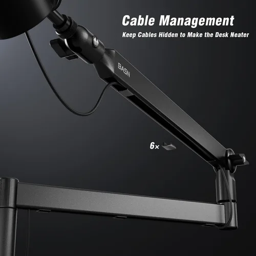 Vista 6 de BASN - Soporte de brazo de micrófono de perfil bajo con abrazadera de escritorio, diseño giratorio y almacenable, canal de gestión de cables