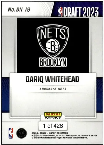 Vista 2 de DARIQ WHITEHEAD RC 2023-24 Panini Instant Draft Night ROOKIE /428#DN19 Nets NM+-MT+ NBA Basketball