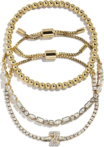 Vista 22 de BaubleBar Juego de pulsera Pisa para mujer, tres pulseras de cuentas chapadas en oro, joyería de moda, regalo de moda