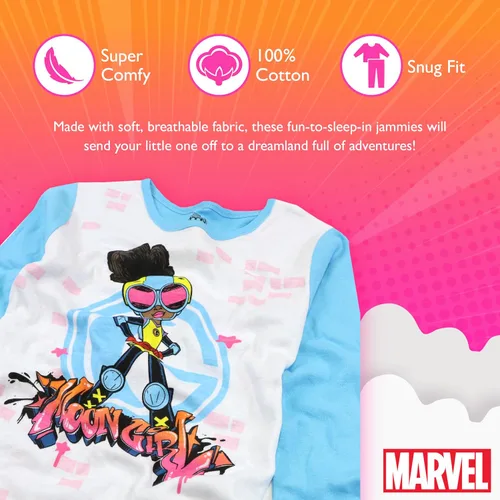 Vista 3 de Marvel Conjunto de pijama de superhéroe de algodón de 4 piezas para niñas, suave y lindo para niñas