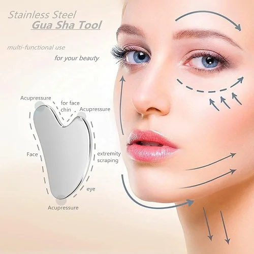 Vista 2 de SQULIGT Herramienta facial Gua Sha de acero inoxidable
