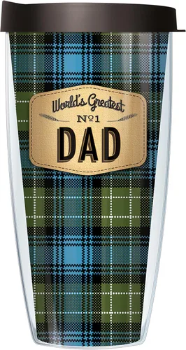 Vista 3 de Signature Tumblers World's Greatest No. 1 Gramps Wrap on Blue Flannel Taza de viaje de doble pared de 16 onzas con tapa negra Easy Sip
