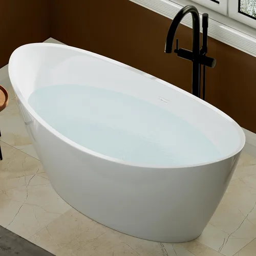 Vista 8 de Empava Bañera independiente de 59 pulgadas, bañera acrílica profunda para baño pequeño, fondo plano antideslizante, spa en casa para aliviar