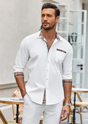 Vista 2 de COOFANDY Men's Long Sleeve Dress Shirt Plaid Collar Casual Button Down Shirts
