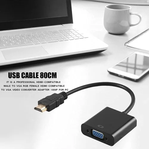 Vista 6 de Zuya Adaptador HDMI a VGA, convertidor de adaptador HDMI a VGA chapado en oro, Full HD 1080P, tarjeta de video externa, adaptador de monitor