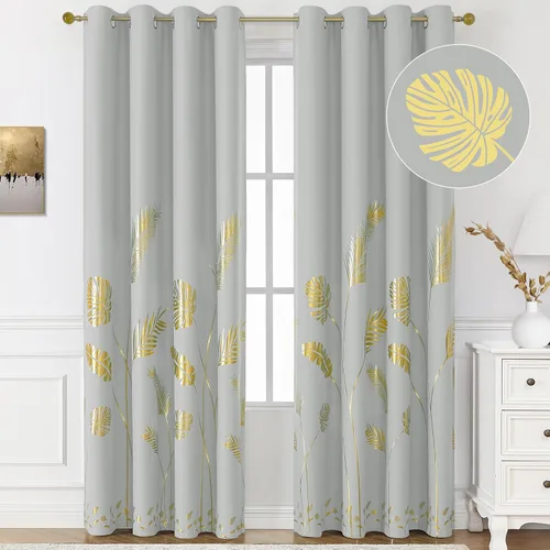 Vista 49 de BUHUA Cortinas pequeñas para ventana de 36 pulgadas de largo, 2 paneles, cortinas opacas con elegantes ramas de árbol plateadas, cortinas de bloqueo