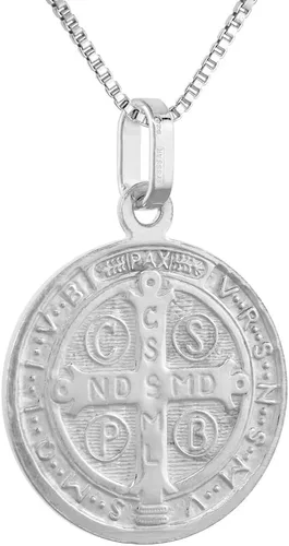 Vista 3 de Collar de plata de ley de 0.787in con medalla de San Benito para hombres y mujeres, 1316 pulgadas, redondo, Italia, 16-24 pulgadas, Plata esterlina