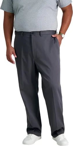 Vista 17 de Haggar Pantalón casual para hombre de alta calidad, sin planchado, color caqui, ajuste clásico, parte delantera plana