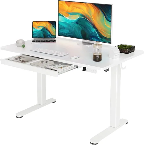 Vista 15 de YDN Escritorio de pie con cajón de 48 x 24 pulgadas eléctrico de altura ajustable negro Steel frame supports 176 lbs, 28.3 to 46.5 inch height