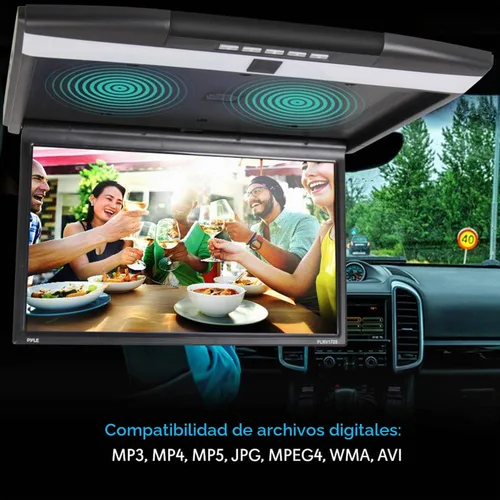Vista 6 de Consola Pyle para techo de coche, con pantalla LCD abatible, panel de control con reproductor de TV HDMI con transmisor IR integrado