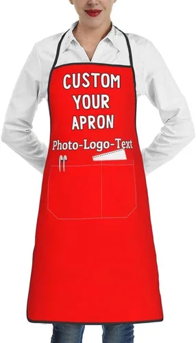 Vista 20 de Delantales personalizados para adultos, delantal personalizado con logotipo de foto, delantal impermeable con 2 bolsillos