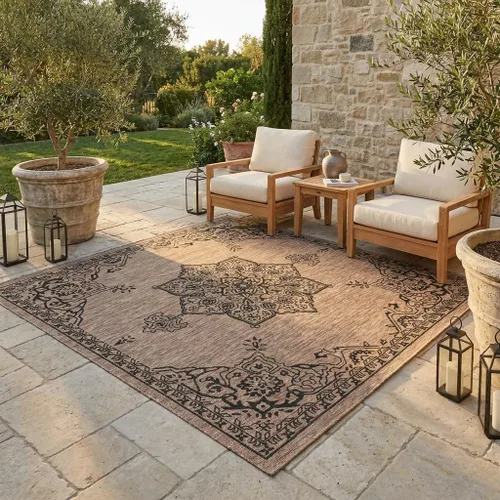 Vista 51 de Unique Loom Alfombra de la colección tradicional para exteriores, antigua (4 pies 1 pulgada, redonda, verde azulado/gris)