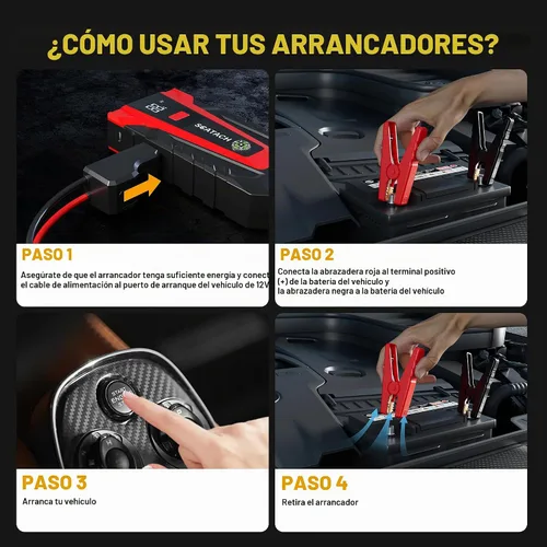 Vista 6 de Scatach Jump Starter, 6000A batería Jumper Starter Portable 12V Jump Box CORAL ROJO