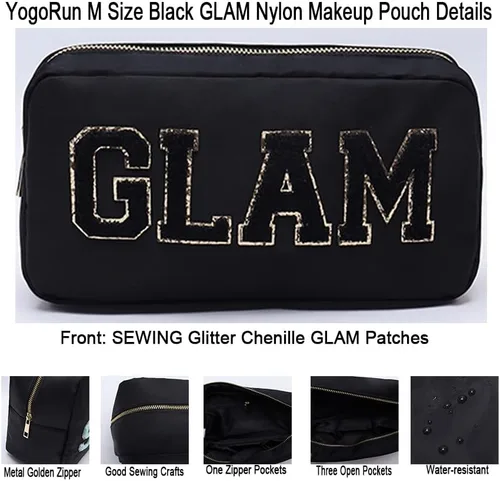 Vista 3 de YogoRun Bolsa de maquillaje de viaje para cosméticos, bolsa de maquillaje para mujereshombres, Black-Stuff, Moda
