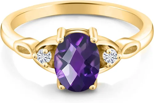 Vista 2 de Anillos de 3 piedras de plata chapada en oro amarillo de 18 quilates con amatista púrpura y moissanita blanca para mujer