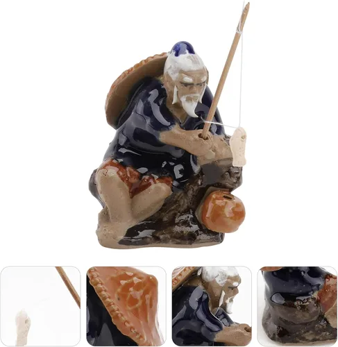 Vista 2 de Cabilock Figura de pescador de cerámica que absorbe el agua, mini adorno de bonsái para acuario y jardín al aire libre, D Cor 2.76 x 1.97 x 1.38