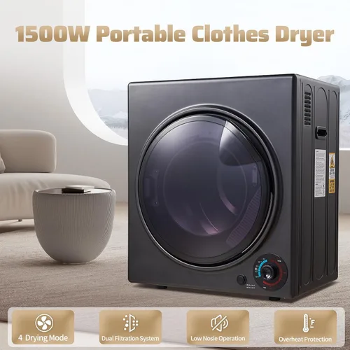 Vista 2 de CTT Secadora de ropa portátil de 3.5 pies cúbicos, secadora compacta de 1500 W para apartamento, secadora de ropa de carga frontal con bañera