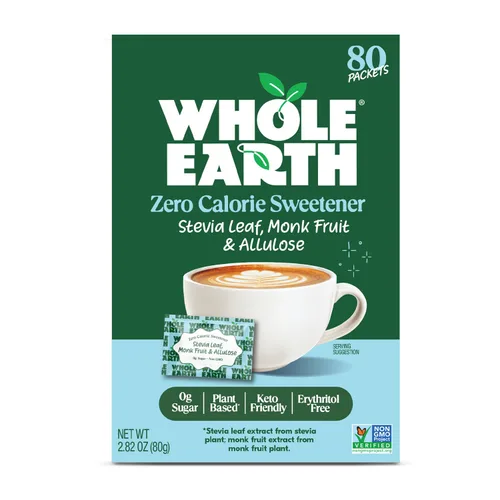 Vista 9 de Whole Earth Stevia & Monk Fruit con paquetes edulcorantes de alulosa, 40 unidades, cero calorías, apto para dieta cetogénica