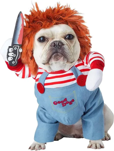 Vista 7 de Tealots Disfraz de muñeca mortal para mascota, divertido disfraz de Halloween para perro, ropa linda para perros pequeños, medianos y grandes, traje