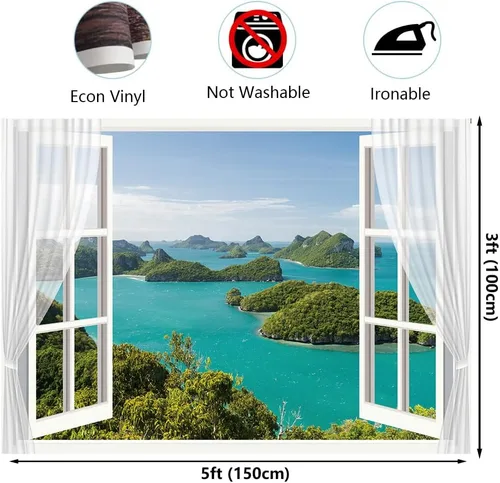 Vista 2 de Fondo de paisaje de ventana de 5 x 3 pies con vista al mar, paisaje natural, fondo de fotografía, decoración del hogar, accesorios para cabina