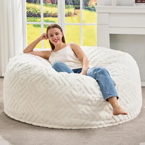 Vista 10 de Hobestluk Sillas Puf para Adultos, Silla Puf con Relleno, Sillas Puf Grandes con Funda Esponjosa en Relieve, Sillas Puf Gigantes para Adultos