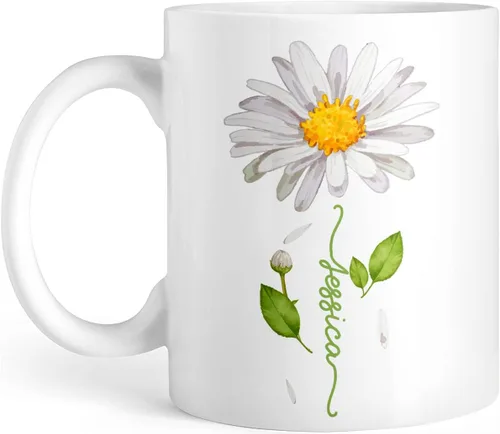 Vista 17 de CUBICER Tazas de café personalizadas, diseño de lirio, nombre personalizado, tazas de cerámica blanca, taza de viaje grande, vaso para beber, Lirio