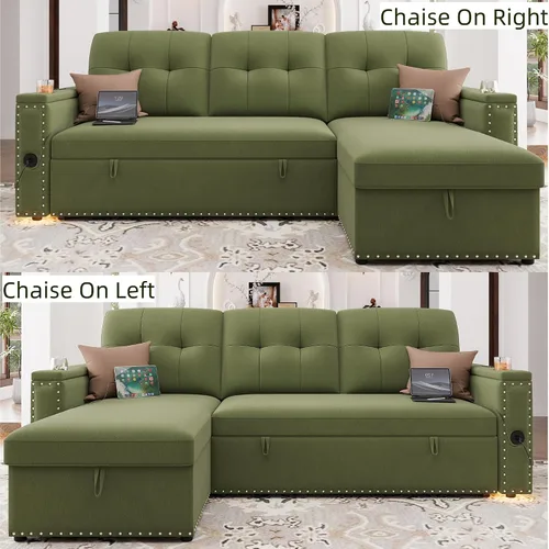 Vista 7 de HIFIT Sofá Cama Desplegable - Sofás Desplegables en Forma de L de 81" para Sala de Estar con Chaise de Almacenamiento, Reposabrazos