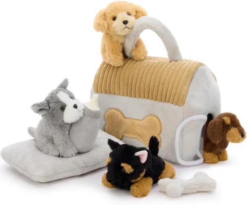Vista 12 de Muiteiur 4 Piezas de Animales de Peluche de Perros, 8 Pulgadas Peluches de Perros a Granel con Corazón, Juguetes de Peluche Suaves de Cachorros
