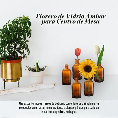 Vista 6 de YOUEON Paquete de 16 jarrones de vidrio ámbar para brotes, jarrones pequeños para brotes a granel, jarrones de flores de vidrio para centros