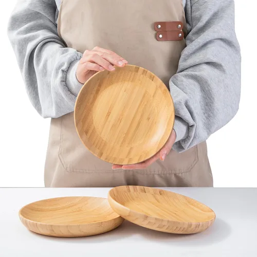 Vista 9 de Platos redondos de madera de 7.5 pulgadas para alimentos, platos de bambú reutilizables, platos de cena para mesa, 2 piezas de platos de madera