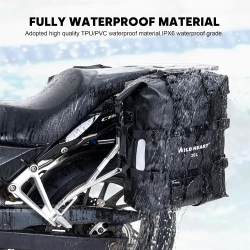 Vista 2 de Bolsa lateral para motocicleta WILD HEART de acero inoxidable, bolsa impermeable con suspensión, bolsas de sillín, 20L/25L, bolsa impermeable