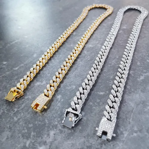 Vista 5 de ICEDATA Cadena de eslabones cubanos Hip Hop de 0512in de ancho AAA con diamantes de imitación de aleación de zinc para hombre Zinc cristal