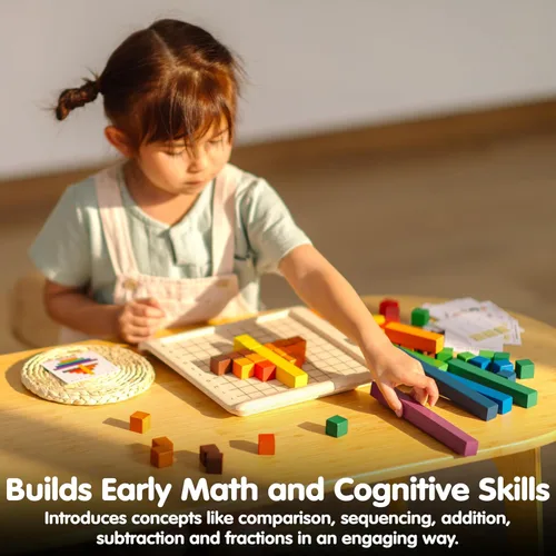 Vista 5 de PlanToys® Wooden Math Blocks & Rods Montessori Kids STEM Learning Toy Set Math Blocks and Rods