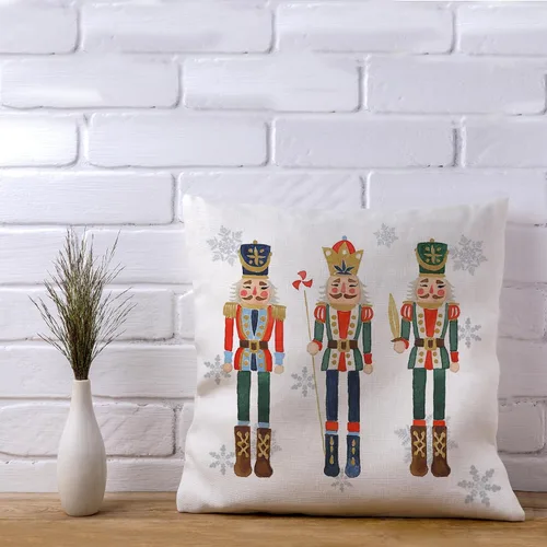 Vista 3 de AOFANGGO Funda de almohada de Navidad de 18 x 18 pulgadas, diseño de cascanueces, decoración de vacaciones, funda de cojín para cama, silla, sofá
