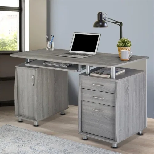 Vista 9 de Scranton & Co Escritorio de computadora pequeño de madera MDF contemporáneo en gris