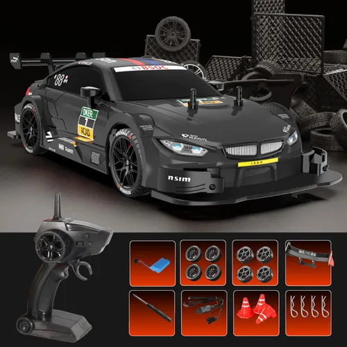 Vista 9 de GoolRC Coche de Deriva RC, Coche de Carreras RC de Alta Velocidad 1:16 4WD 40KM/H, Coche Deportivo Eléctrico de Deriva de 2.4GHz con Faro, Negro