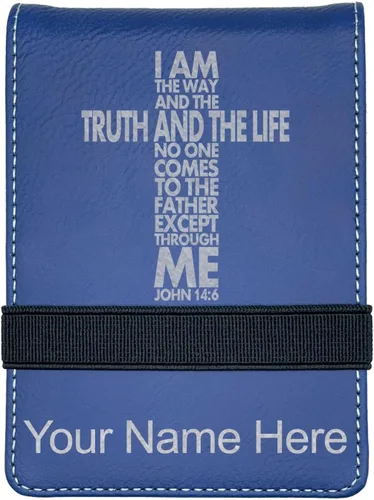 Vista 11 de LaserGram Mini padfolio con bloc de notas y bolígrafo, versículo bíblico John 14-6, grabado personalizado incluido (negro con oro)