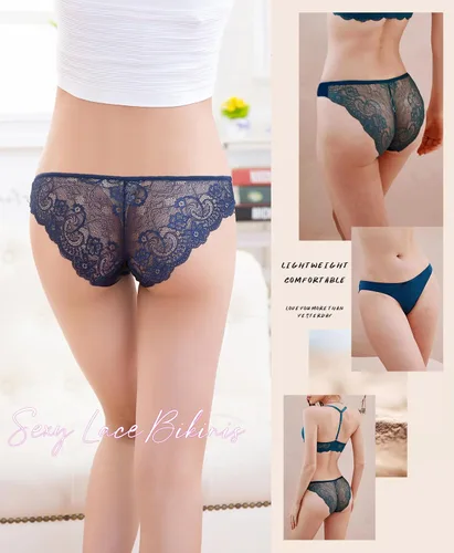 Vista 3 de Kingfung Ropa interior de encaje para mujer, braguitas de bikini transpirables hipster elásticas, paquete múltiple