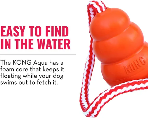 Vista 6 de KONG - Aqua - Juguete flotante para jugar en el agua - para perros medianos Floating KONG Natural Rubber Water Toy with Foam Interior & Rope for