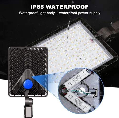 Vista 2 de Juyace Luz del estacionamiento de 480W LED con poste del soporte del 72000LM Shoebox luz de inundación con fotocélula IP65 impermeable al aire libre