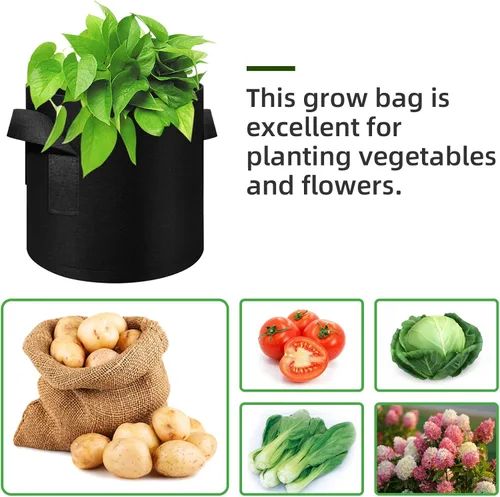 Vista 5 de Paquete de 12 bolsas de cultivo de plantas de 3 galones, macetas de tela no tejida gruesa con asas, bolsas para macetas de verduras, macetas de tela