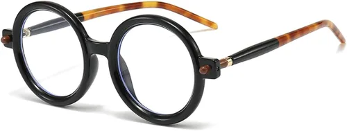 Vista 9 de Gleyemor Gafas redondas retro para hombres y mujeres, marcos de gafas circulares vintage, para disfraz, cosplay, lentes anti luz azul