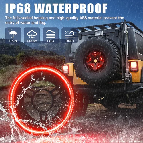 Vista 6 de SUPAREE Luz de Freno de Llanta de Repuesto Compatible con Jeep Wrangler 2007-2017 JK JKU YJ TJ, Plug and Play 4ta Tercera Luz de Freno Trasera LED