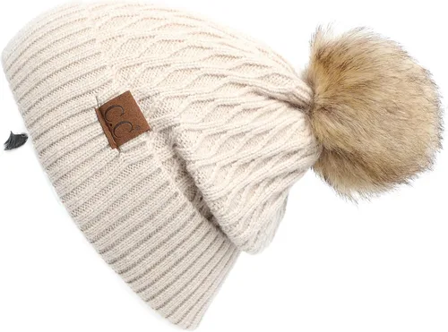 Vista 71 de Gorro unisex liso con pompón y ribete (HAT-43) de C.C Hatsandscarf Exclusives Marfil