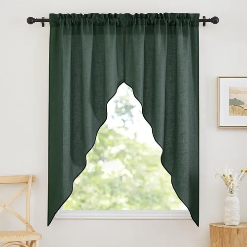 Vista 29 de RYB HOME - Cortinas de café de 24 pulgadas de largo, cortinas cortas de lino traslúcidas para ventana pequeña, cortina de media privacidad con Angora