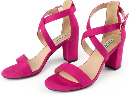 Vista 3 de JOY IN LOVE Sandalias de tacón bajo con correa de tobillo de 3 pulgadas para mujer
